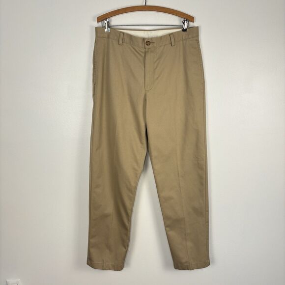 L.L. Bean Double L Chino Pants Wrinkle Free Khaki Classic Fit Flat Front 33x32 - Picture 1 of 6